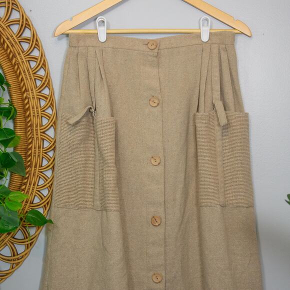 Vtg Robbie Sport Skirt Beige Button Front Large Pockets Textured Cottagecore - Picture 5 of 9